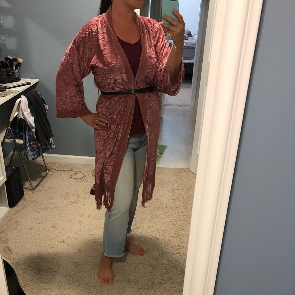 Pink Floral Fringed Kimono